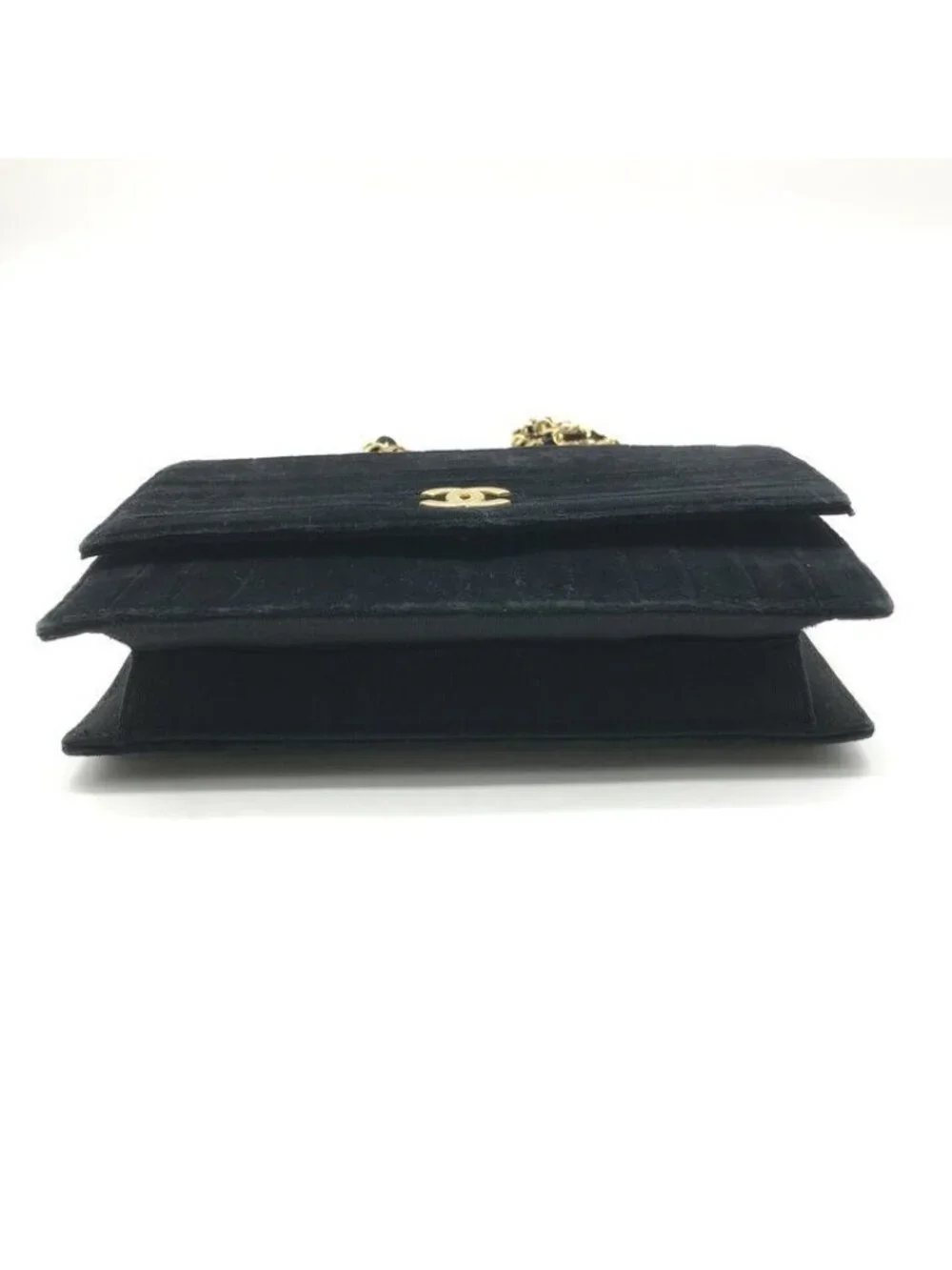 Chanel CC Logo Velour Velvet Mademoiselle Chain Shoulder Bag Black